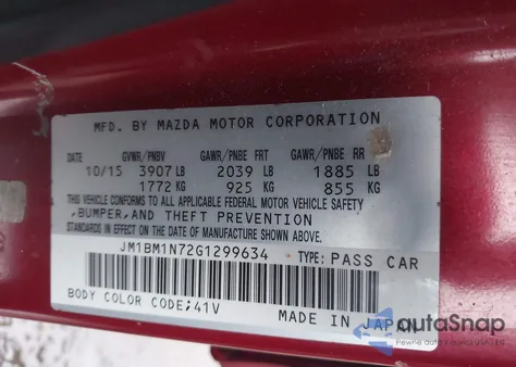 2016 Mazda Mazda3 I Grand Touring z USA, uszkodzony, nr VIN JM1BM1N72G1299634